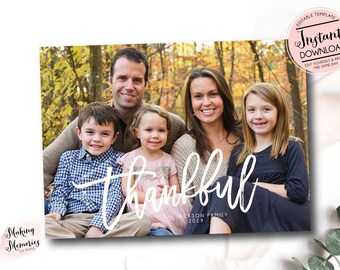 Thanksgiving Photo Card Template, Thankful photo card, Fall Photo Card, Printable Thanksgiving Greeting Card, Holiday Photo Card Editable