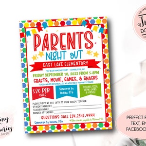 Parents night out flyer, Printable Parents night out fundraiser, PTO PTA Fundraiser Template, school fundraiser Flyer, Date night fundraiser