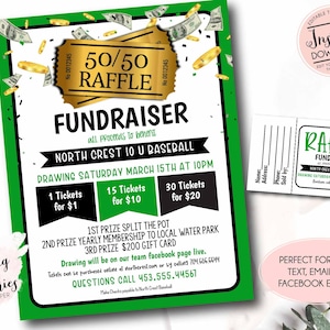 50/50 Raffle Ticket Fundraiser Flyer, aufgeteilt den Topf Raffle Fundraiser, Bargeld Lotterie Flyer, Sport Fundraiser, pto pta Church School Charity