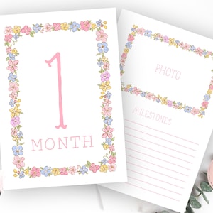Cartes jalon fille, jalon floral, cartes jalons mensuels aquarelles, carte jalon sud, téléchargement immédiat preppy, minimaliste
