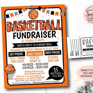Basketball-Spendenaktion, Vorlage für Sport-Spendenaktion, Basketball-Tombola-Eintrittsflyer, Schulbasketball-Spendenaktion, Raffle-Los, Reisesport