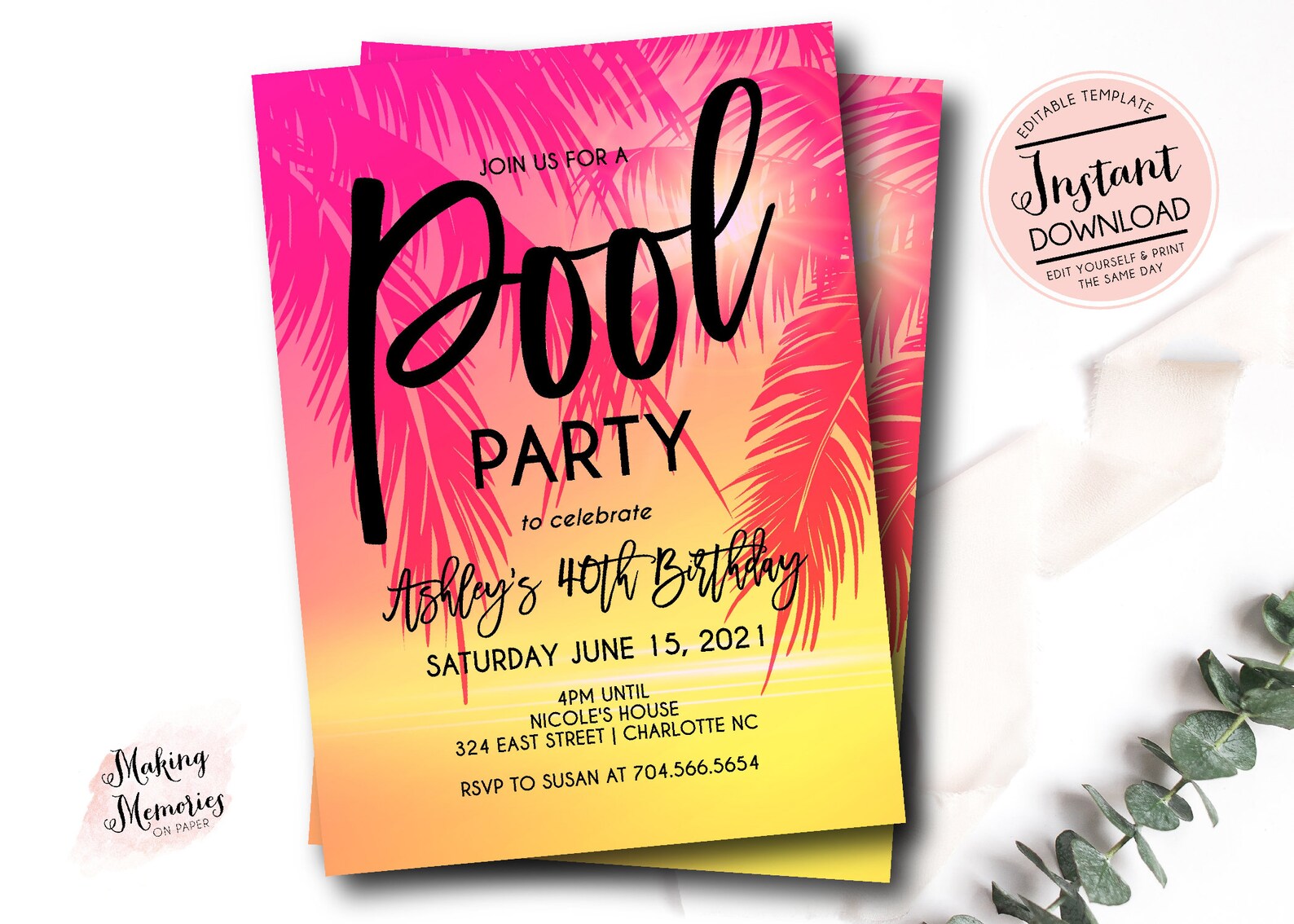 Pool Party Invitation Adult Pool Party Invitation Kids Pool Etsy
