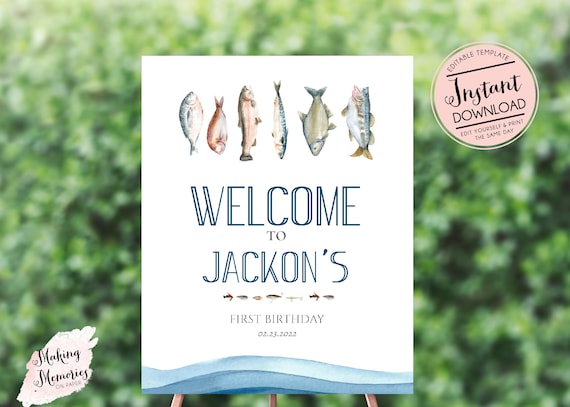 Fish Welcome Sign, Fishing Birthday Welcome Sign, Fishing Poster