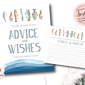 Fish Advice and Wishes, Fishing Advice Cards, Fish baby shower advice, Fish birthday advice, Reel Excited It's a Boy,  Editable Fish Advice