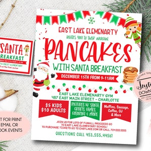Pancakes with Santa Fundraiser, Pancakes Breakfast With Santa Flyer Template, Muffins with santa, Meet Santa flyer, pancakes with Santa