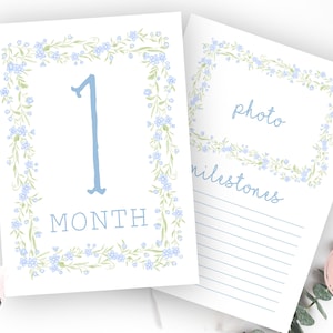 Cartes d'étape mensuelles bleues, cartes d'étape mensuelles pour bébé, carte d'étape bleue du Sud, téléchargement immédiat preppy, verdure minimaliste