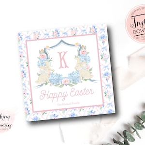 Druckbare Ostern Tags, Crest Easter Favor Tags, adrette Mädchen Aquarell Ostern Tag, Frohe Ostern, Monogramm Ostern Ostern Tag, Familie Tag