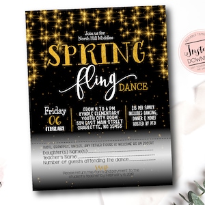 School Dance Flyer, Spring fling dance invite, Stars Dance, School Dance Invite, Editable School Dance Invitation, Prom invite, Prom Flyer