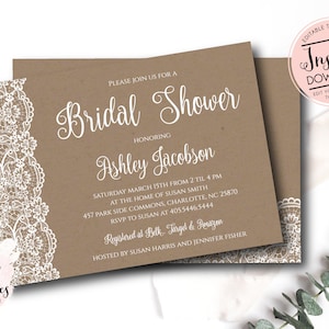 Lace Bridal Shower Invitation,Lace burlap Bridal Shower Invitation, Edit yourself Instant Download Template, Rustic Bridal Shower