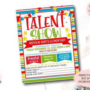 Talent show flyer, School Talent show fundraiser, Talent show invite, PTO PTA Fundraiser Template, school fundraiser Flyer,