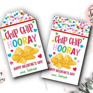 Chip Chip Hooray Valentine Etiqueta de galleta imprimible, Etiquetas de bolsa de regalo de papas fritas de San Valentín, Intercambio de San Valentín en el aula, Tarjeta de bolsa de papas fritas