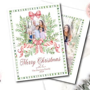 Kerstkaart met foto, Grandmillenial-kerstkaart, kerstkaart met slingerfoto, kerstkaart, erfstuk zuidelijke kerst, zuidelijk wapen