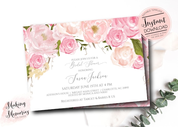 Pink Floral Bridal Shower Invitation, Watercolor Flowers Invitation, Floral Invitation, Shower Invitation, Floral Invite, Flower Invite p2