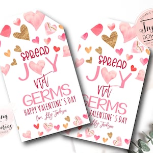 Tag disinfettante per le mani, diffondi gioia, San Valentino insegnante, diffondi l'amore non germi, Etichette regalo stampabili, Download istantaneo, apprezzamento dell'insegnante