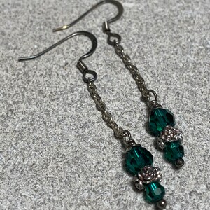 emerald Swarovski crystal and sterling silver dangling earrings image 4