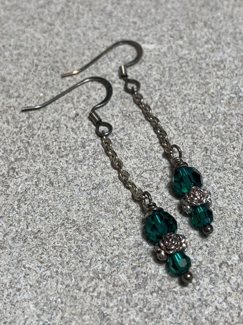 emerald Swarovski crystal and sterling silver dangling earrings image 4