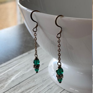 emerald Swarovski crystal and sterling silver dangling earrings image 9