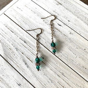 emerald Swarovski crystal and sterling silver dangling earrings image 3
