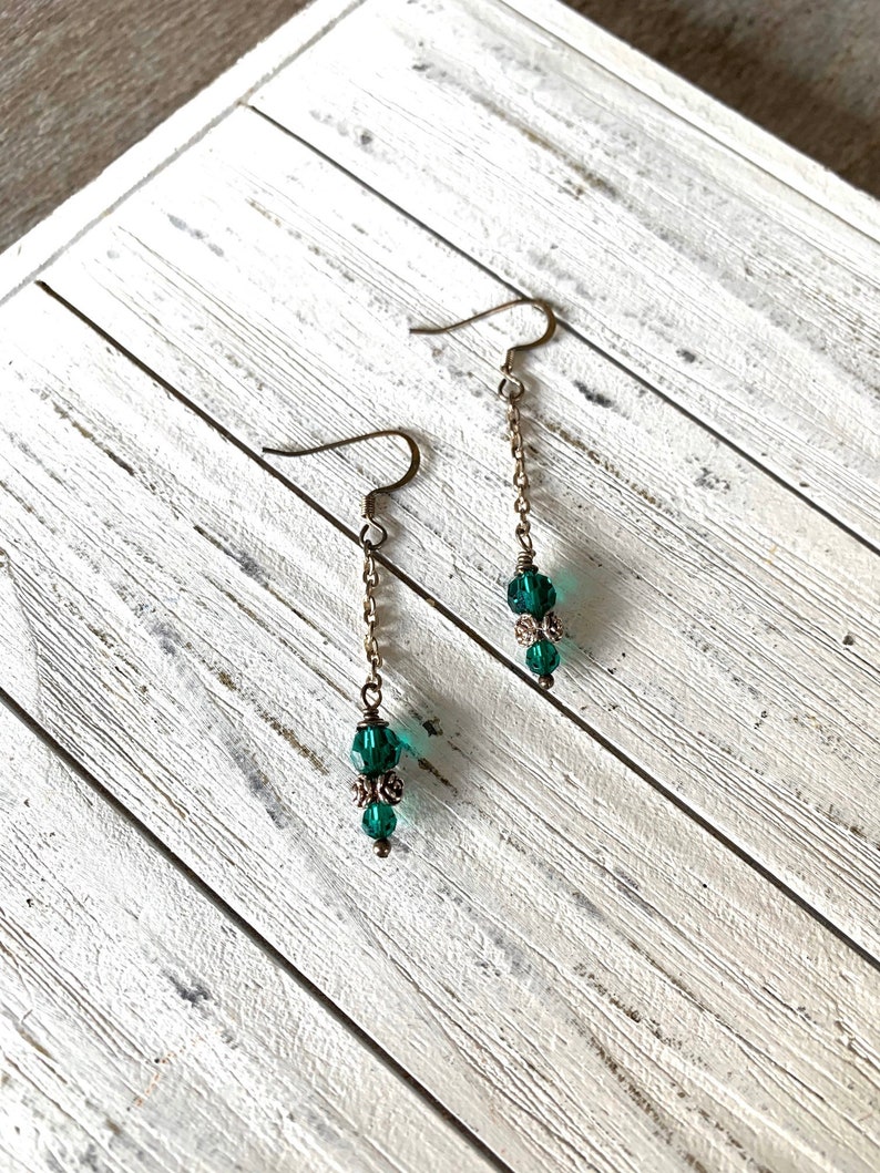 emerald Swarovski crystal and sterling silver dangling earrings image 3