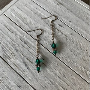 emerald Swarovski crystal and sterling silver dangling earrings image 8