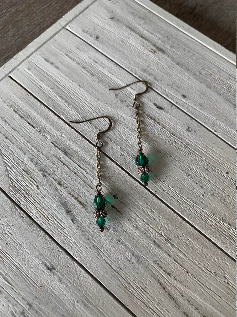 emerald Swarovski crystal and sterling silver dangling earrings image 8