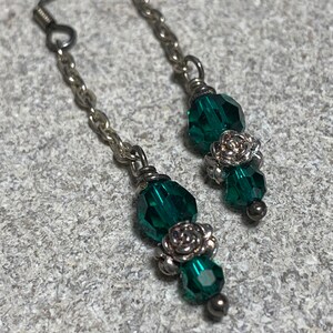 emerald Swarovski crystal and sterling silver dangling earrings image 2