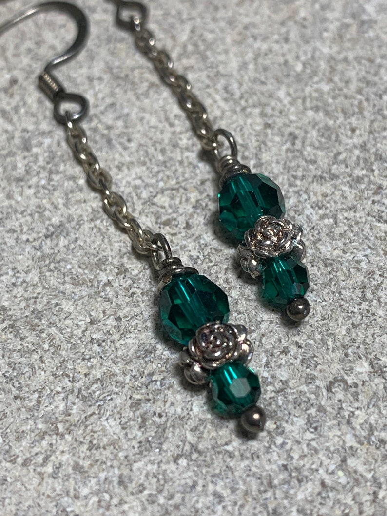 emerald Swarovski crystal and sterling silver dangling earrings image 2