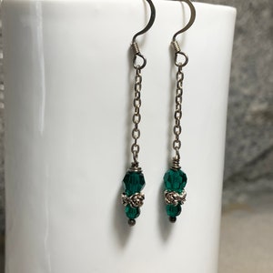 emerald Swarovski crystal and sterling silver dangling earrings image 5