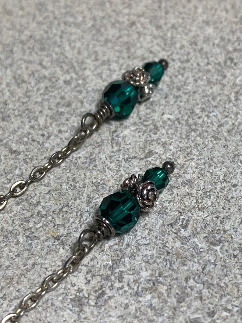 emerald Swarovski crystal and sterling silver dangling earrings image 6