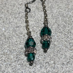 emerald Swarovski crystal and sterling silver dangling earrings image 7