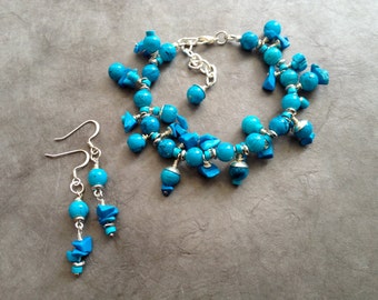 turquoise bracelet and earrings with loads of charm(s)