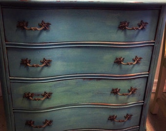 Small Antique Teal Dresser Painted Upcycle