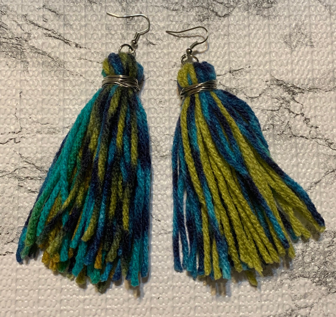 Large Yarn Tassel earrings/Tassel earrings/Multicolored Tassel Etsy