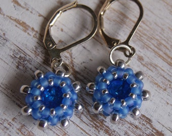 Ohrringe Ohrhänger Blau mit Glitzer und Silber