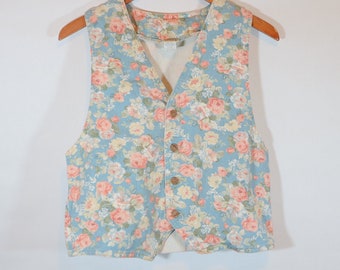 Vintage Denim Pastel Floral Vest