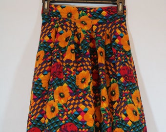 Vintage 80s 90s Abstract Floral Print Mid Length Skirt