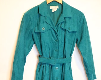 Vintage 80s Teal Turquoise Belted Dress