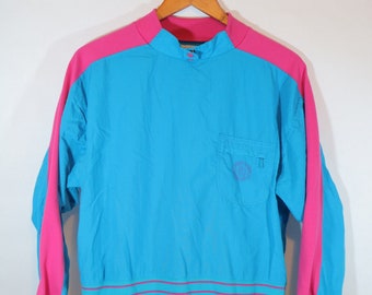 Vintage 80s Greenline Sports Neon Pink Blue Windbreaker Jacket