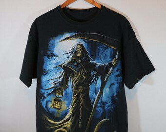 Vintage Oversized Grim Reaper Horror Halloween Graphic Tee