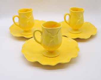 Vintage MCM Yellow Metlox Poppytail Lotus Cups and Saucers