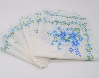 Vintage 70s Blue Floral Cloth Napkins Set