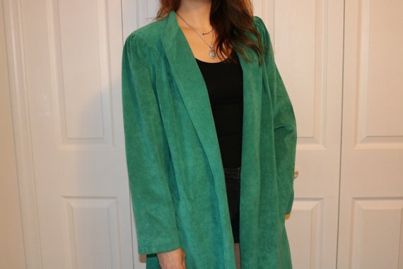 Vintage 80s Green Suede Long Coat - image 2