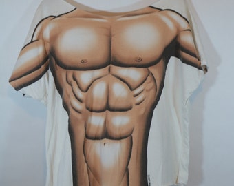 Vintage 80 90s Mens Muscle Body Beach Graphic Crop Top Tee