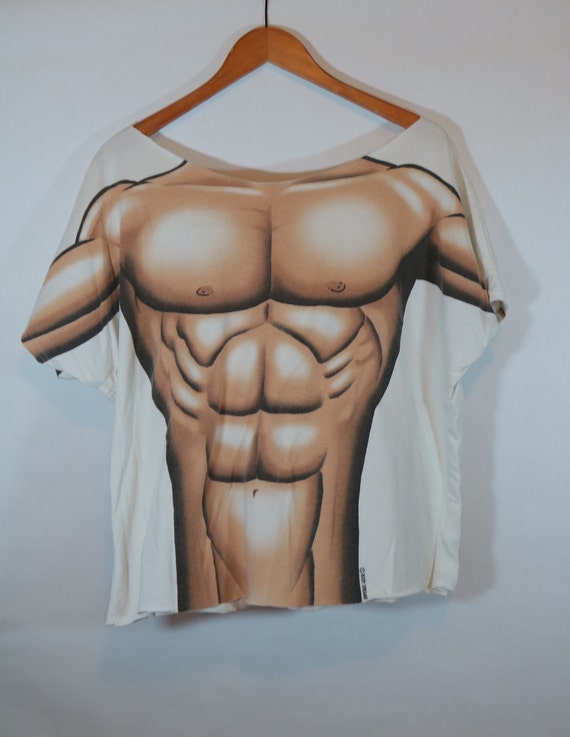 Vintage 80 90s Mens Muscle Body Beach Graphic Crop