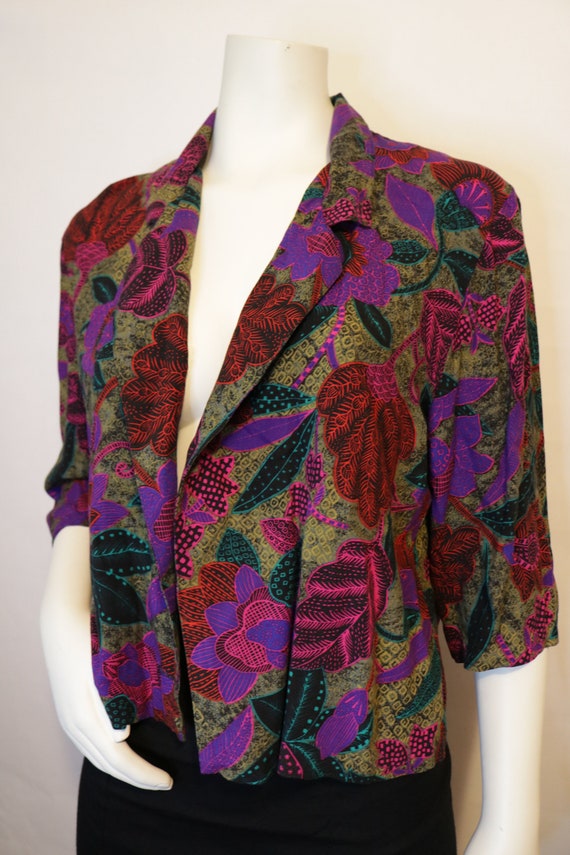 Vintage 80s 90s Dark Floral Print Pattern Blazer - image 3