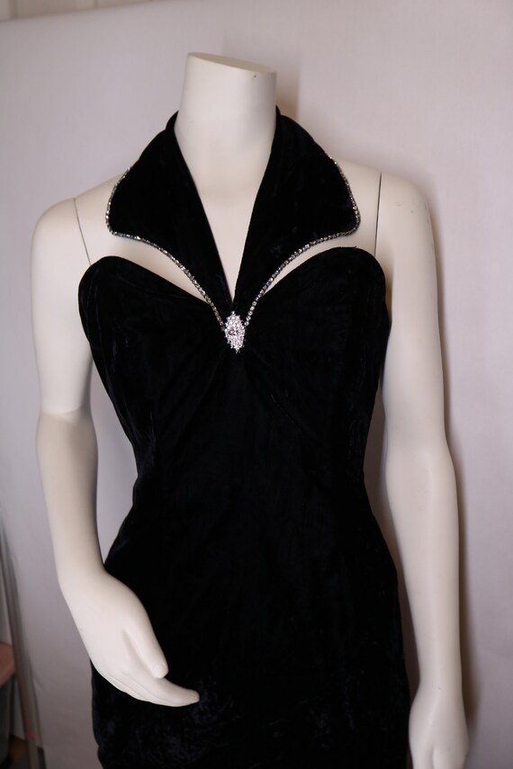 Vintage 90s Black Velvet Faux Collared Dress - image 4