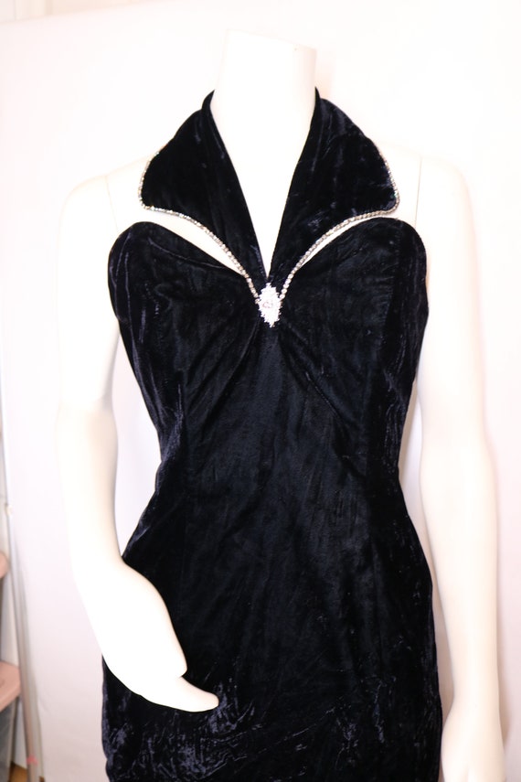 Vintage 90s Black Velvet Faux Collared Dress - image 1