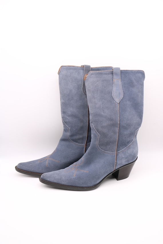 Vintage Style Franco Sarto Blue Suede Boots Size … - image 2