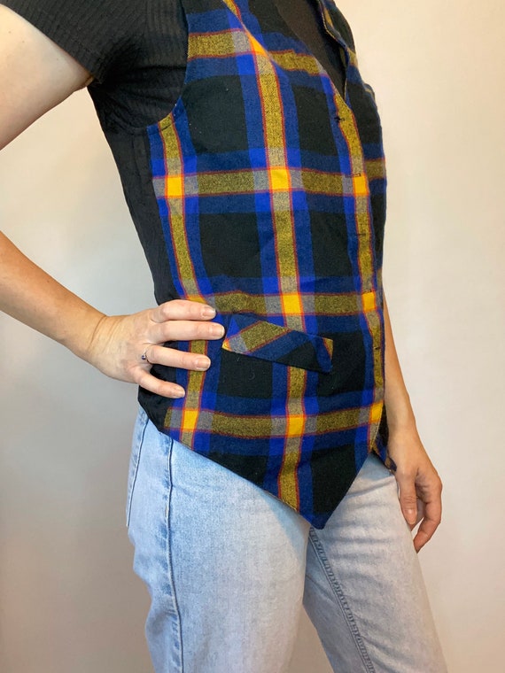 Vintage Plaid 80s Black Blue Yellow Vest