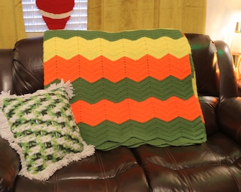 Vintage Crocheted Afghan Blanket Throw